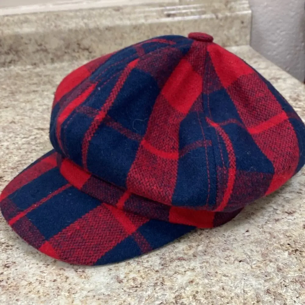 Vintage plaid wool blend winter newsboy cadet hat - Picture 1 of 5